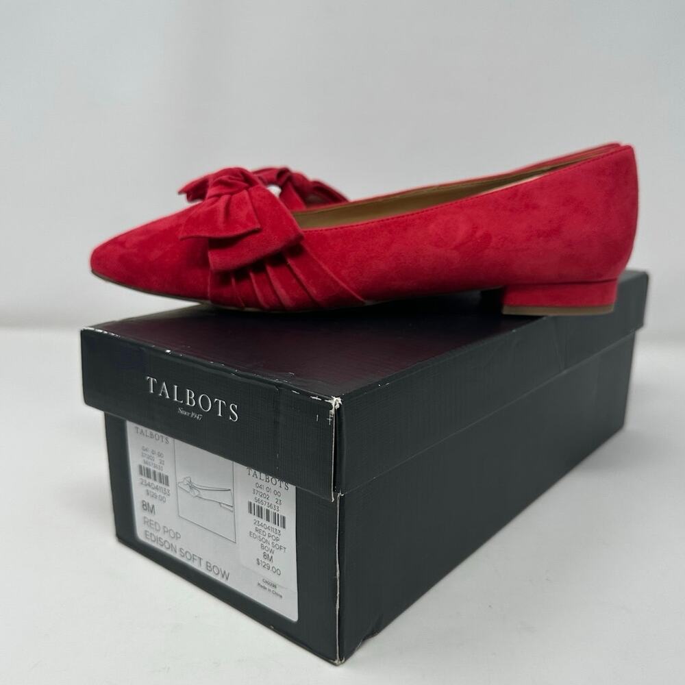 Talbot’s NWB Women’s Leather Suede Red Pop Edison Soft Bow Ballet Flats size 8